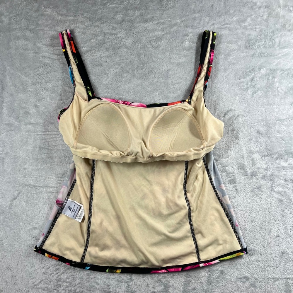 Caribbean Joe Womens Floral Tankini Swim Top Black Multi Tropical 24192T Size 14 - Picture 6 of 8